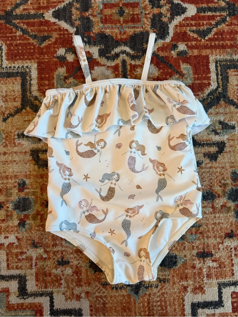 Rylee + Cru Cream Mermaid Print Girls One-Piece Swimsuit